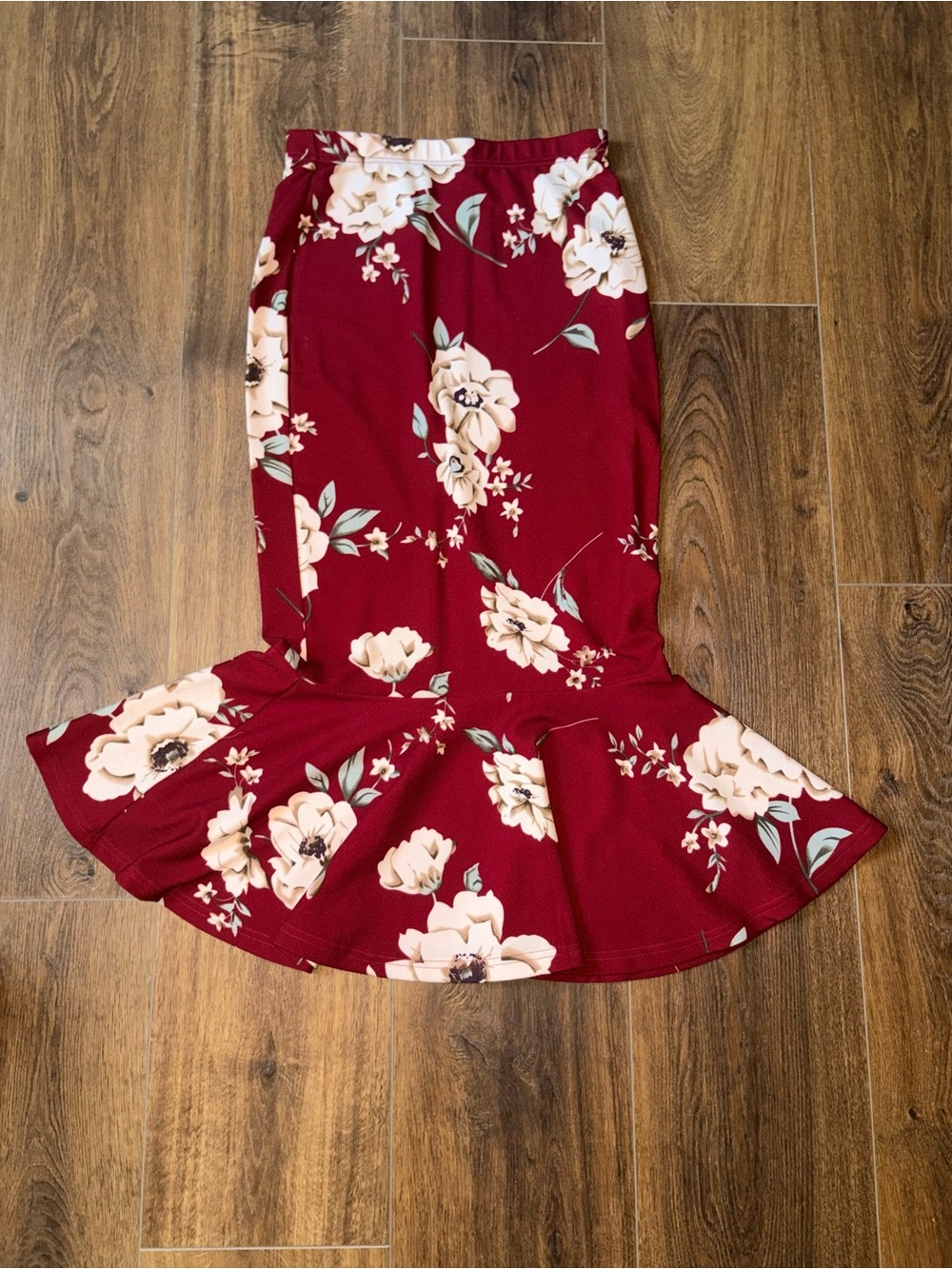 SHEIN Burgundy Floral Print Trumpet Mermaid Midi Skirt Size Medium (US 6)